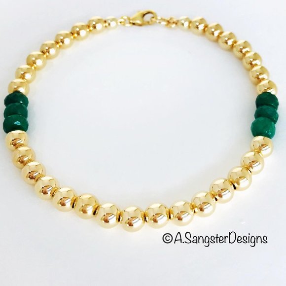 Faceted Emeralds +14K Gold Filled Bracelet - Picture 2 of 2